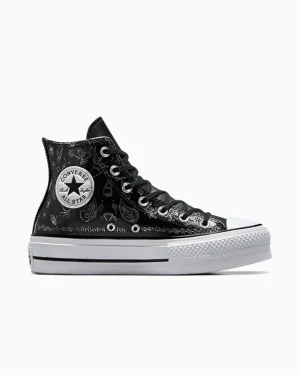 Converse Chuck Taylor All Star Lift Platform Silver Paisley & Leather*Mujer Corte Alto | Plataformas