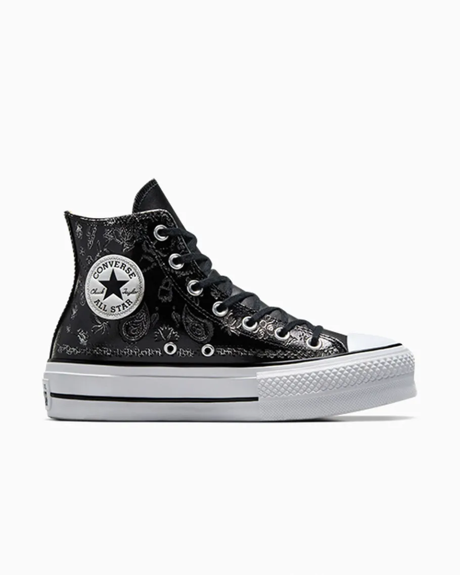 Converse Chuck Taylor All Star Lift Platform Silver Paisley & Leather*Mujer Corte Alto | Plataformas