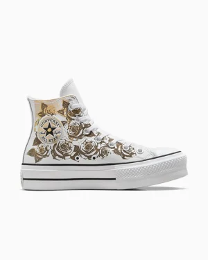 Converse Chuck Taylor All Star Lift Platform Gold Roses & Leather*Mujer Corte Alto | Plataformas