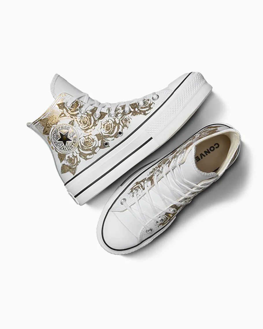 Converse Chuck Taylor All Star Lift Platform Gold Roses & Leather*Mujer Corte Alto | Plataformas