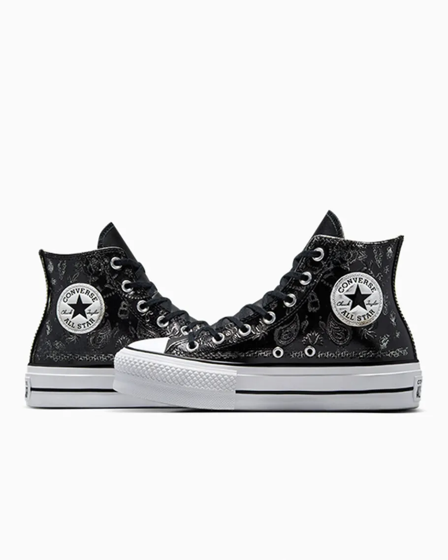 Converse Chuck Taylor All Star Lift Platform Silver Paisley & Leather*Mujer Corte Alto | Plataformas