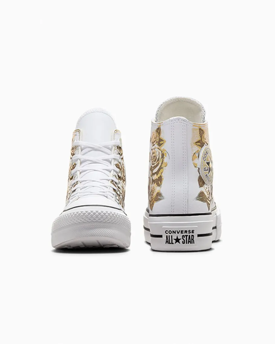 Converse Chuck Taylor All Star Lift Platform Gold Roses & Leather*Mujer Corte Alto | Plataformas