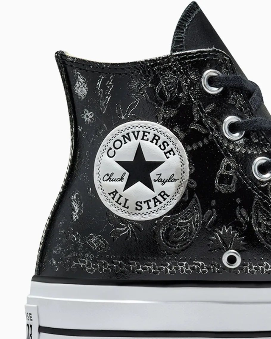 Converse Chuck Taylor All Star Lift Platform Silver Paisley & Leather*Mujer Corte Alto | Plataformas